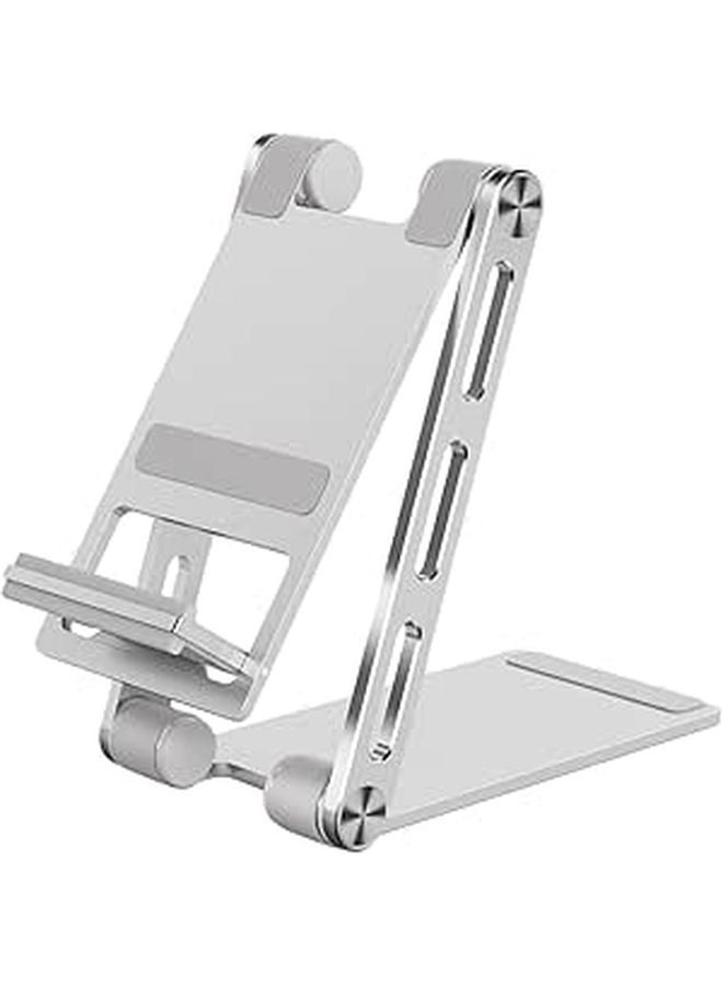 Silver Aluminum Adjustable Foldable Phone Tablet Stand Desktop Holder Office Use - Image 1