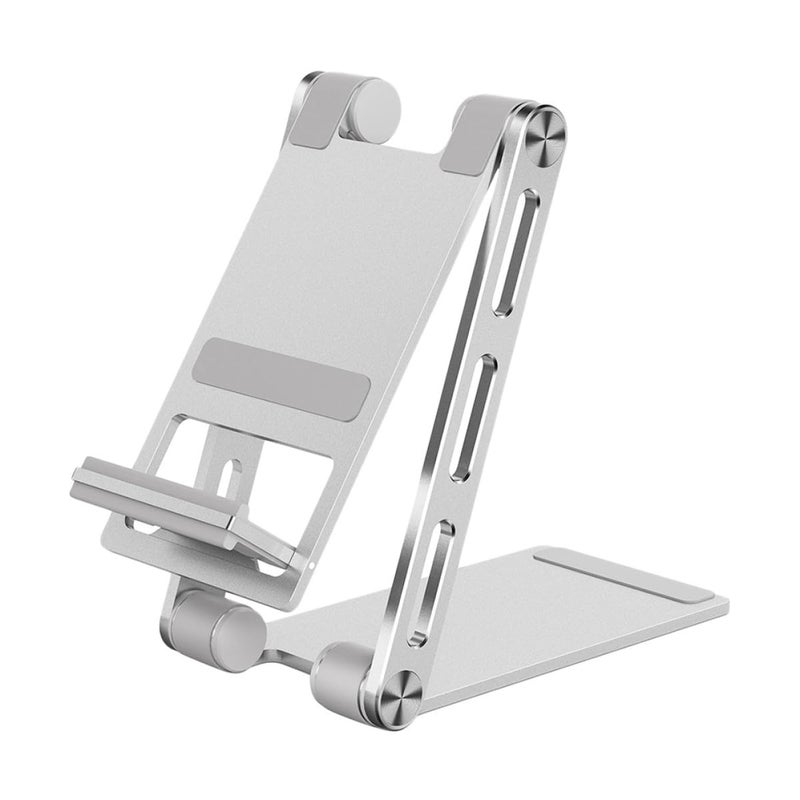 Silver Aluminum Adjustable Foldable Phone Tablet Stand Desktop Holder Office Use - Image 2