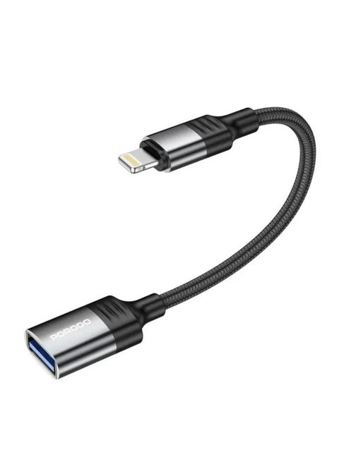 سلك Lightning OTG، طول الكابل 12 سم، سرعة نقل بيانات تصل إلى 480 ميجابت في الثانية، كابل مجدول، متوافق مع أجهزة Lightning، التوصيل والتشغيل - أسود