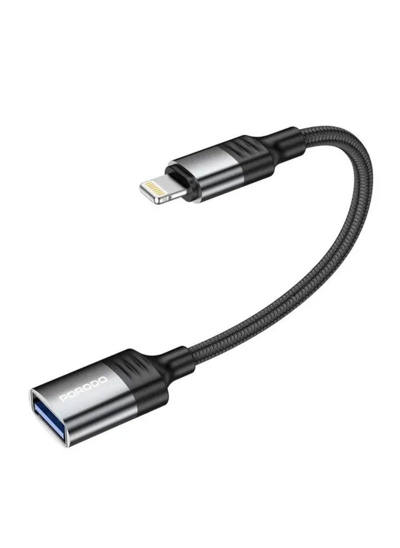 بورودو - سلك Lightning OTG، طول الكابل 12 سم، سرعة نقل بيانات تصل إلى 480 ميجابت في الثانية، كابل مجدول، متوافق مع أجهزة Lightning، التوصيل والتشغيل - أسود - Image 1
