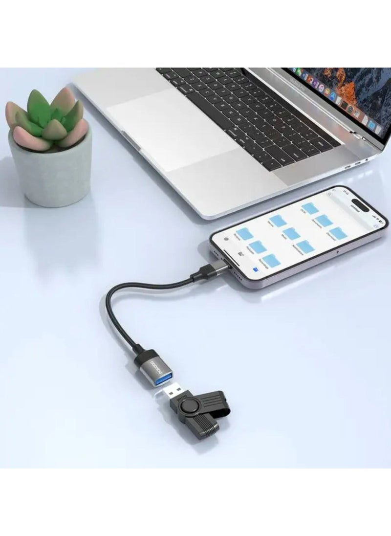 بورودو - سلك Lightning OTG، طول الكابل 12 سم، سرعة نقل بيانات تصل إلى 480 ميجابت في الثانية، كابل مجدول، متوافق مع أجهزة Lightning، التوصيل والتشغيل - أسود - Image 1