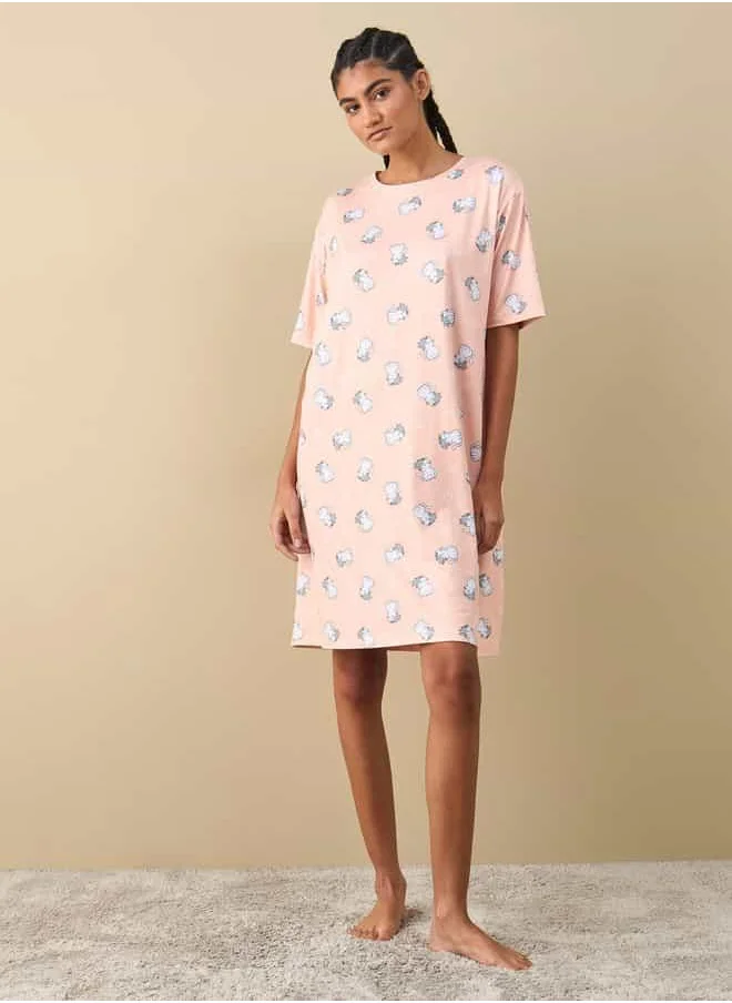FAV Set of 2 - Cat Print Sleepshirt with Short Sleeves