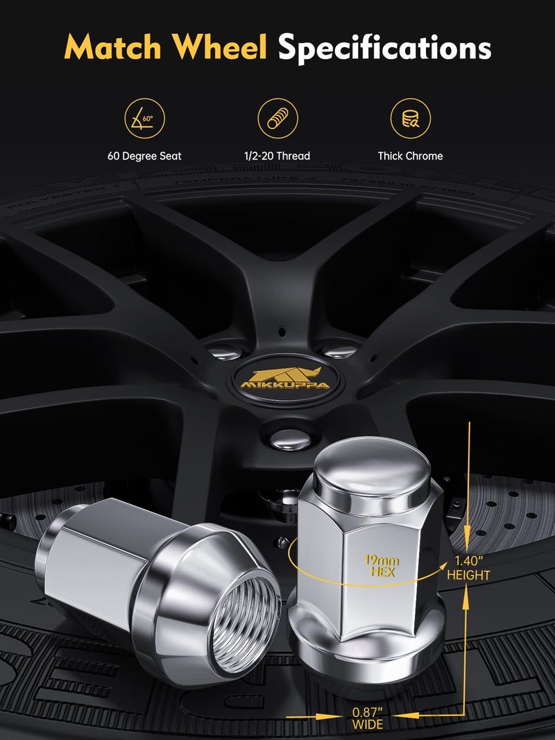 MIKKUPPA 1/2-20 Lug Nuts Replacement for 1987-2018 Jeep Wrangler, 2002-2012 Jeep Liberty, 1993-2010 Jeep Grand Cherokee Aftermarket Wheel - 20pcs Chrome Closed End Lug Nuts - Image 2