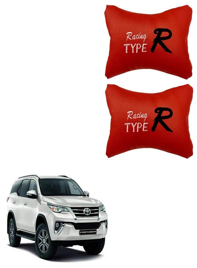PulGos Red Universal Neck Rest Pillow Faux Leather Material in Type R Design for All Cars_1025 - Image 1