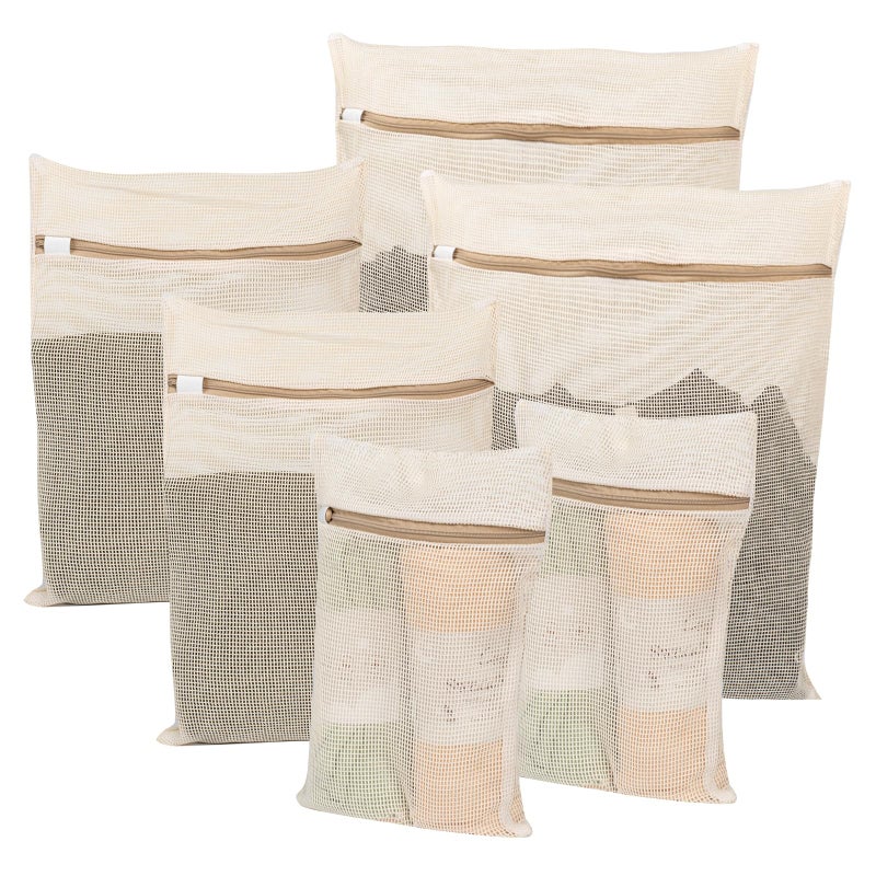 6Piece Bag Durable Cotton Mesh Laundry Bag Sturdy Zipper Breathable Mesh Exquisite Laundry Bag for Underwear Clothes Pants Shoes and Socks