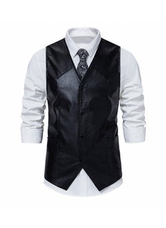 KUYING New Men's PU Leather Solid Color Retro Men's Motorcycle Vest  - Image 1