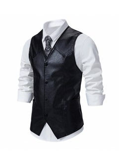 KUYING New Men's PU Leather Solid Color Retro Men's Motorcycle Vest  - Image 2