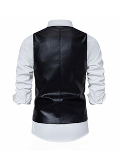 KUYING New Men's PU Leather Solid Color Retro Men's Motorcycle Vest  - Image 3