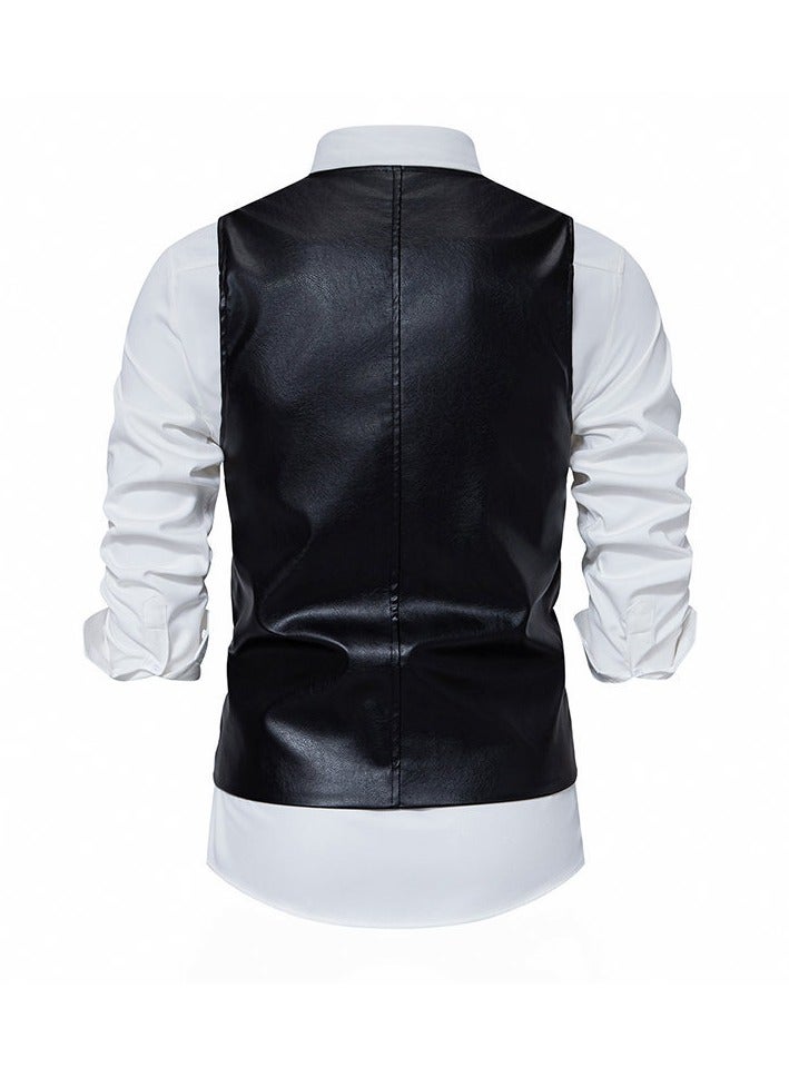 KUYING New Men's PU Leather Solid Color Retro Men's Motorcycle Vest  - Image 3