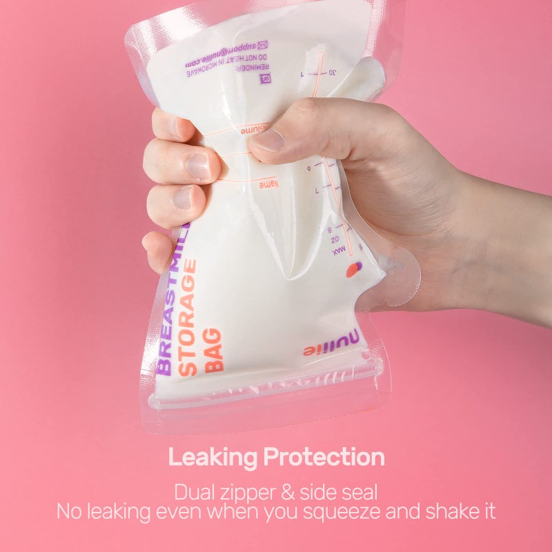 Nuliie 120 Pcs Breastmilk Storage Bags, 8 OZ Breast Milk Storing Bags, BPA-Free, Milk Storage Bags with Pour Spout for Breastfeeding, Self-Standing Bag, Space Saving Flat Profile - Image 3