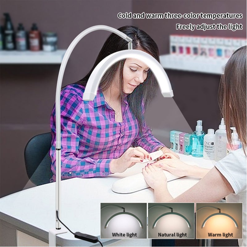 Half Moon Beauty Lamp 16-Inch White 20W LED: Full Face Coverage 360° Rotatable Flexible Tube - 3 Color Temperatures 10 Brightness Levels Desk Clamp Lamp for Beauty Salons Eyelash Extension Tattoo Arti - Image 4
