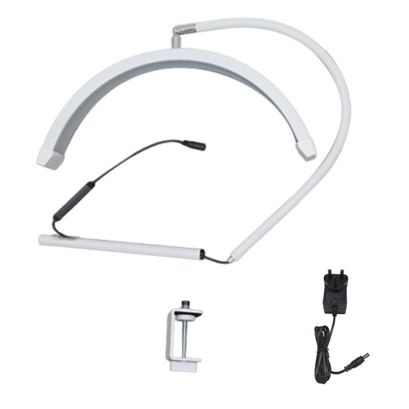 Half Moon Beauty Lamp 16-Inch White 20W LED: Full Face Coverage 360° Rotatable Flexible Tube - 3 Color Temperatures 10 Brightness Levels Desk Clamp Lamp for Beauty Salons Eyelash Extension Tattoo Arti - Image 1