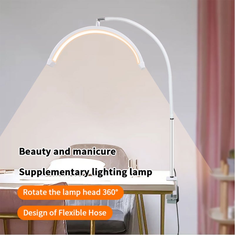 Half Moon Beauty Lamp 16-Inch White 20W LED: Full Face Coverage 360° Rotatable Flexible Tube - 3 Color Temperatures 10 Brightness Levels Desk Clamp Lamp for Beauty Salons Eyelash Extension Tattoo Arti - Image 3