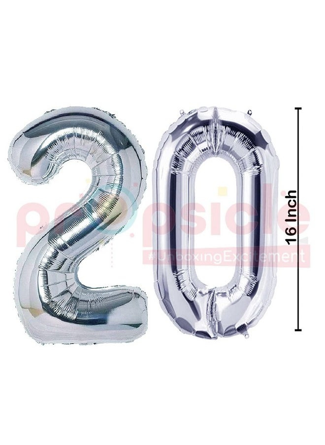 Propsicle - Propsicle 16 inch Birthday Foil 20 Number Helium Balloon Party Decoration Silver Pack of 2 | 20 No. Balloons Birthday/Anniversary | Twenty Number - Image 1