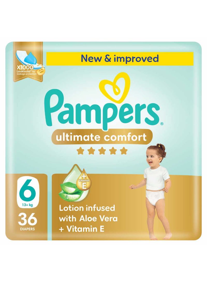 بامبرز Ultimate Comfort Taped Diapers, Size 6, 13+kg, Lotion infused with Aloe Vera and Vitamin E, Mega Pack - Image 1