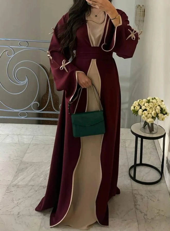 Take Two Take Two Bow Detail Open Front Abaya with Belt Set