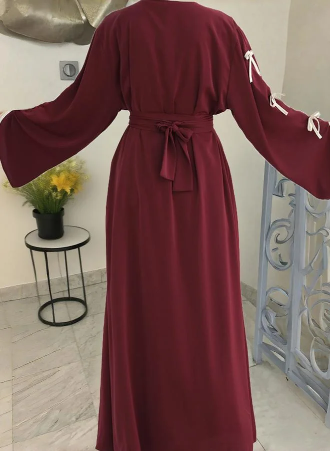 Take Two Take Two Bow Detail Open Front Abaya with Belt Set