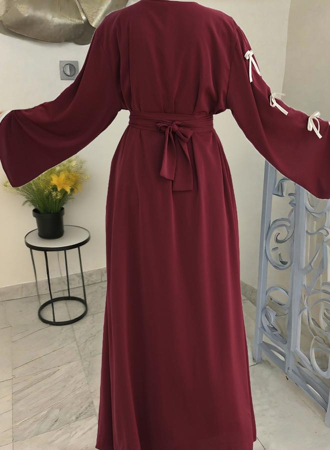 تايك تو عباية مفتوحة بتفاصيل فيونكة مع حزام خصر - Image 4