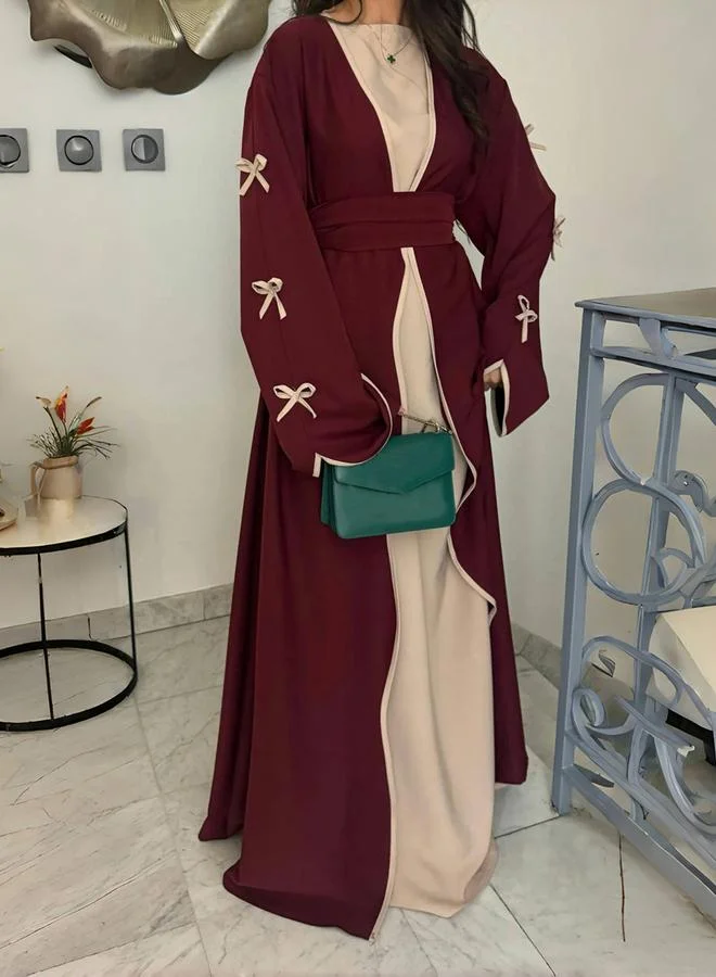 Take Two Take Two Bow Detail Open Front Abaya with Belt Set