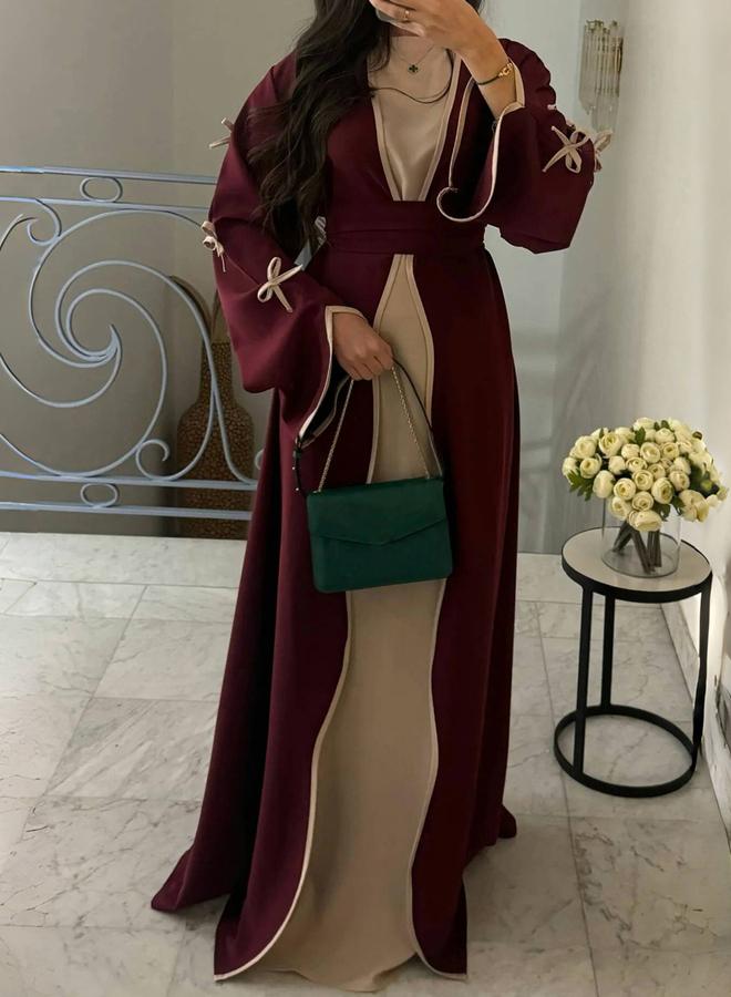 Take Two Bow Detail Open Front Abaya with Belt Set - Image 3