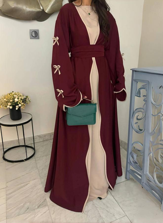 Take Two Bow Detail Open Front Abaya with Belt Set - Image 1