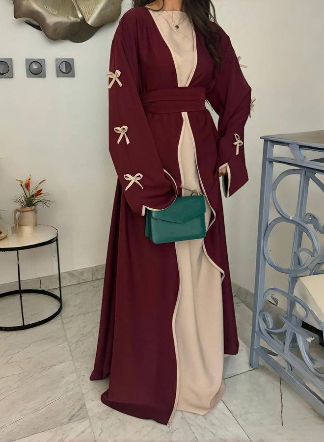 Take Two Bow Detail Open Front Abaya with Belt Set - Image 2
