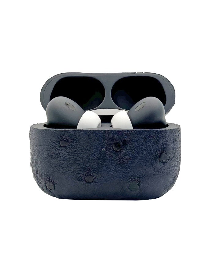 Craft Merlin Craft Customized Apple AirPods Pro 3 – Leather Ostrich Navy Hand-Painted Finish, Personalized Wireless Earbuds, Luxury Textured Gift (Leather-Ostrich-Navy) - Image 1
