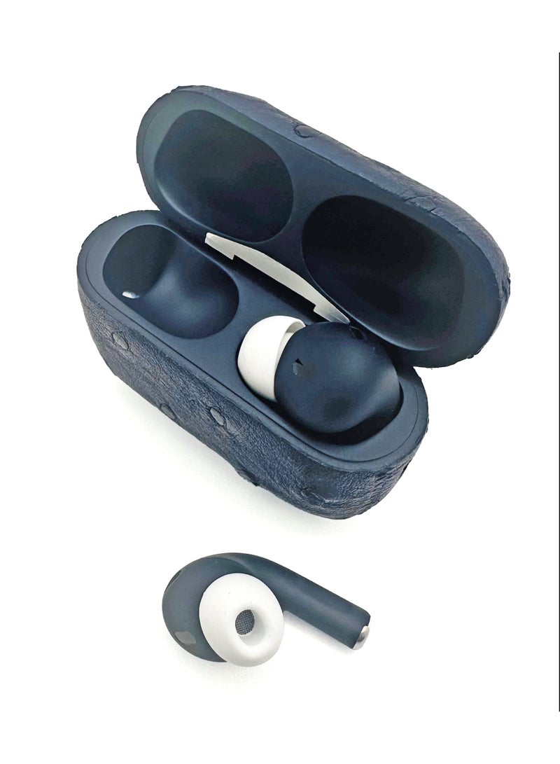 Craft Merlin Craft Customized Apple AirPods Pro 3 – Leather Ostrich Navy Hand-Painted Finish, Personalized Wireless Earbuds, Luxury Textured Gift (Leather-Ostrich-Navy) - Image 5