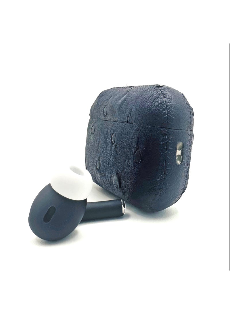 Craft Merlin Craft Customized Apple AirPods Pro 3 – Leather Ostrich Navy Hand-Painted Finish, Personalized Wireless Earbuds, Luxury Textured Gift (Leather-Ostrich-Navy) - Image 4