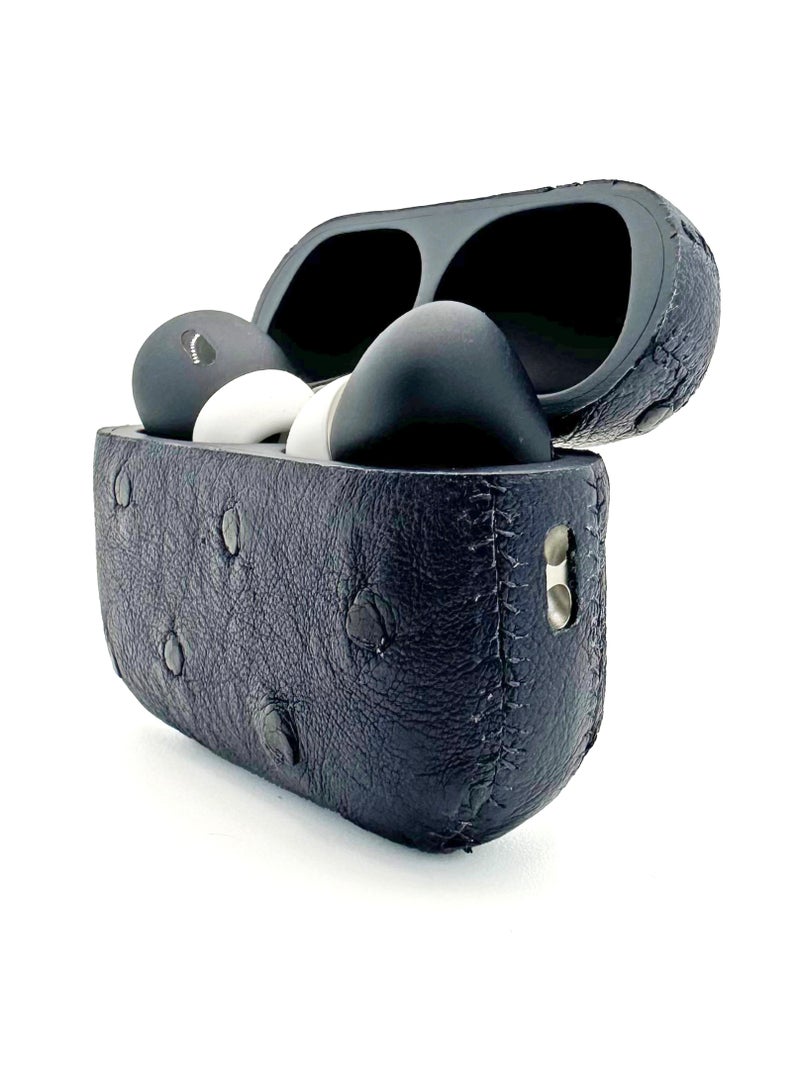 Craft Merlin Craft Customized Apple AirPods Pro 3 – Leather Ostrich Navy Hand-Painted Finish, Personalized Wireless Earbuds, Luxury Textured Gift (Leather-Ostrich-Navy) - Image 2