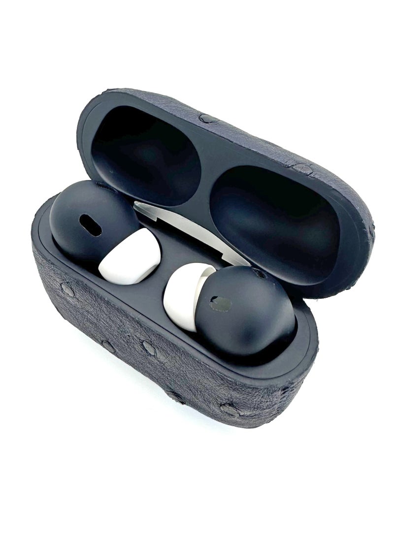 Craft Merlin Craft Customized Apple AirPods Pro 3 – Leather Ostrich Navy Hand-Painted Finish, Personalized Wireless Earbuds, Luxury Textured Gift (Leather-Ostrich-Navy) - Image 3