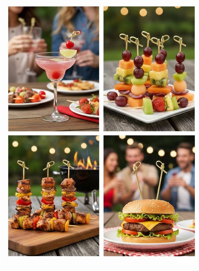 السعي للأفضل 100 قطعة من أعواد الكوكتيل، أسياخ من الخيزران الطبيعي، أعواد أسنان طولها 12 سم لتناول الفاكهة، أعواد طعام يمكن التخلص منها للمشروبات والفاكهة والمقبلات واللحوم الباردة وإكسسوارات تزيين الكوكتيل ومستلزمات الحفلات - Image 2