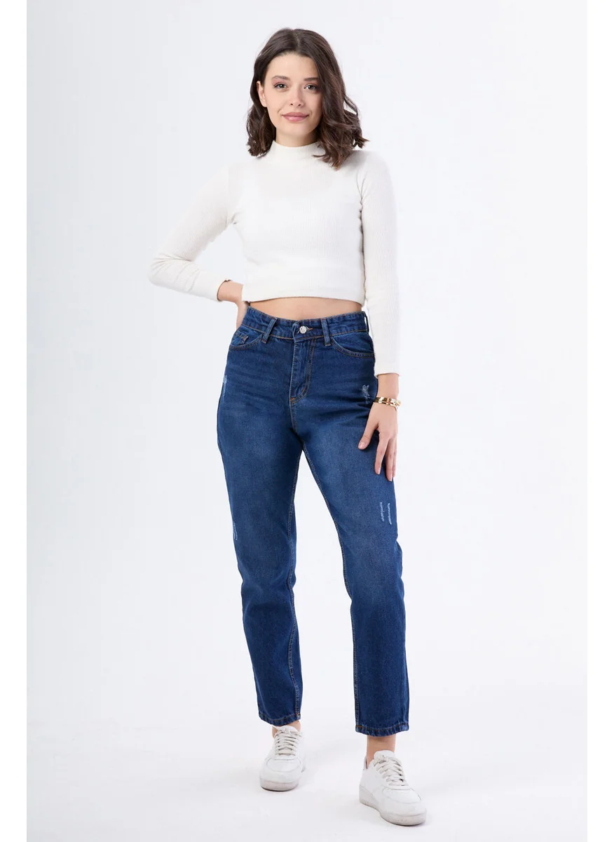 Tofisa 23668-DARK-BLUE High Waist Mom Jeans
