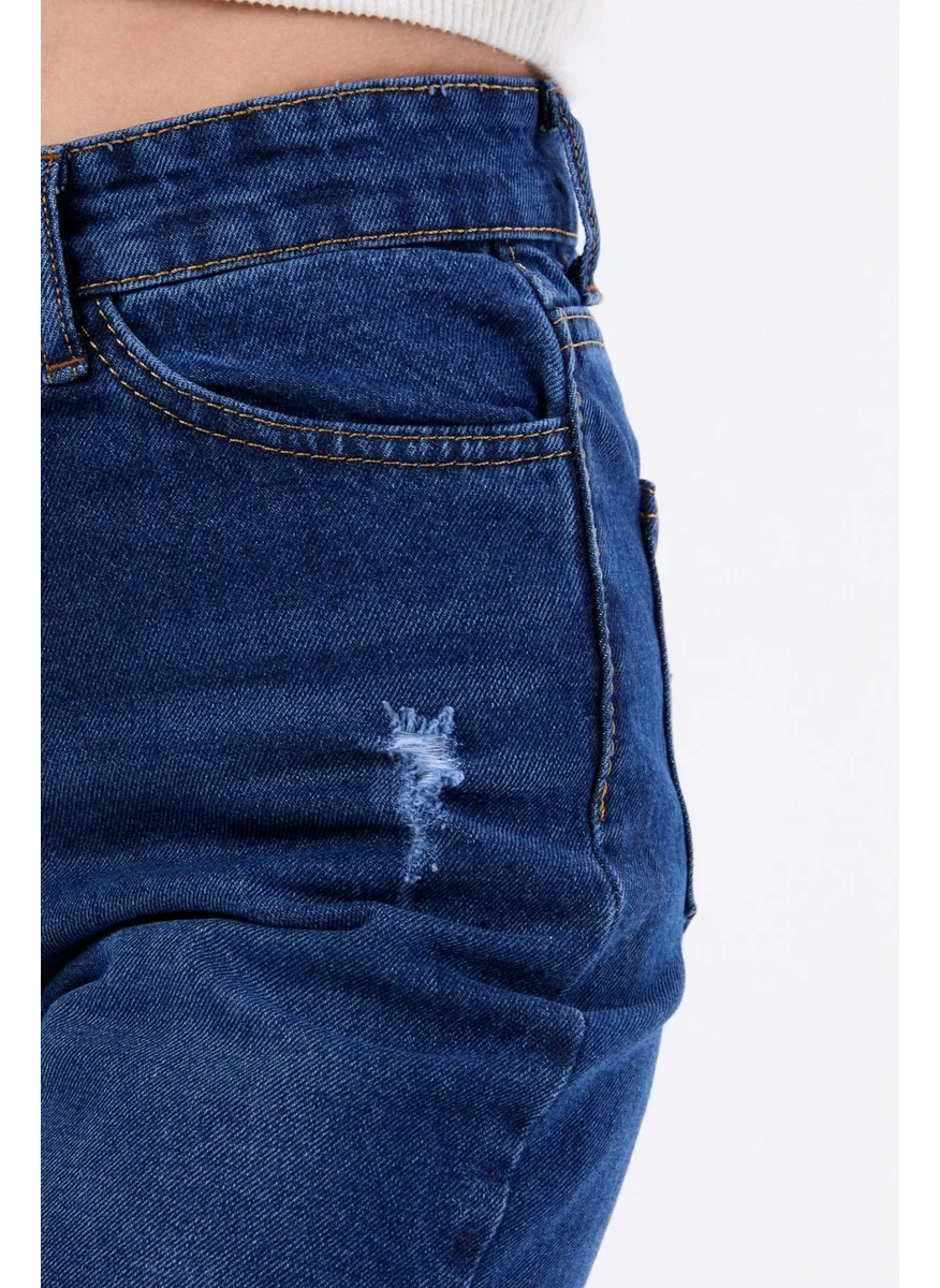 Tofisa 23668-DARK-BLUE High Waist Mom Jeans