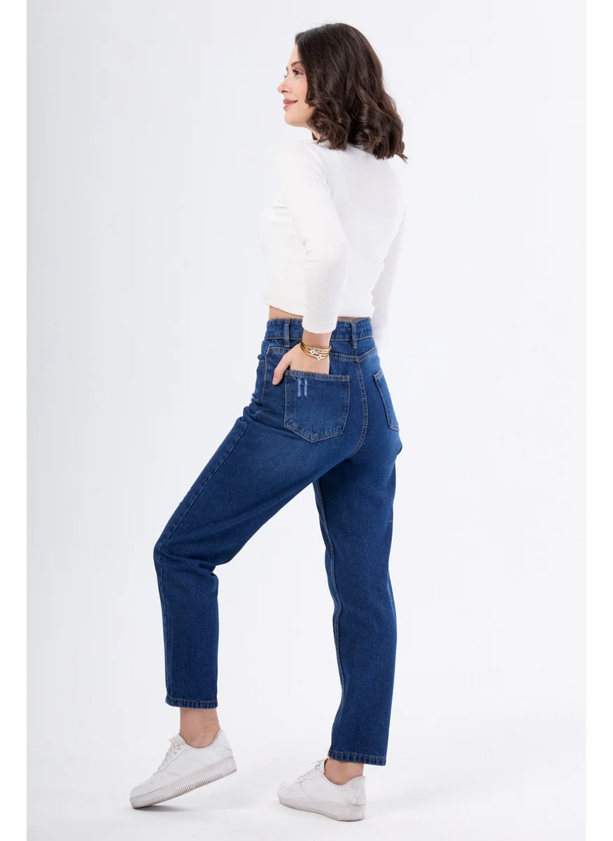 Tofisa 23668-DARK-BLUE High Waist Mom Jeans