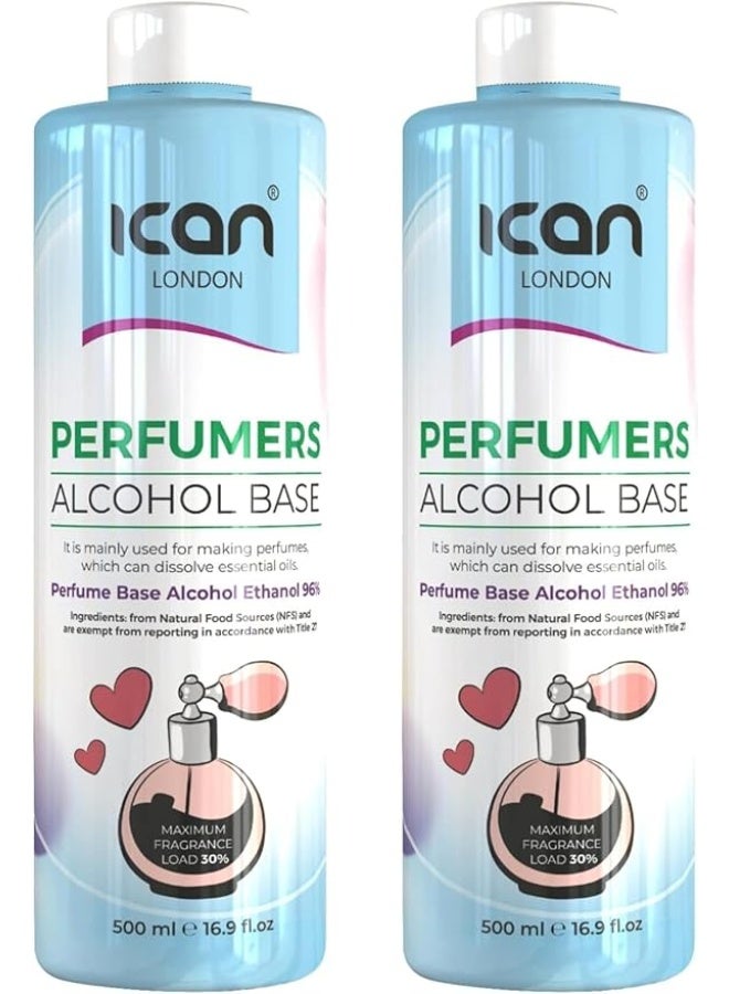 ICAN London Perfumers Alcohol Base 2 x 500ml | DIY Perfume Making Kit, High-Purity Ethanol for Custom Fragrances