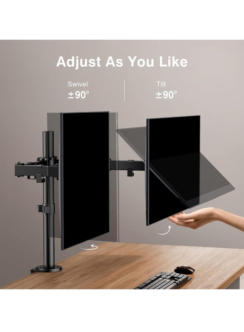 ELTRAZONE Dual Monitor Stand for 13 to 32 Inch Screens – Adjustable Monitor Arm Mount with Ergonomic Viewing Angle, Tilt ±45°, Swivel 180°, Rotate 360°, VESA 75/100mm - Image 4
