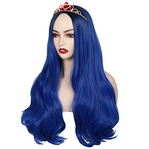 ColorGround Long Wavy Dark Root Blue Wig with Crown for Women (Dark Root Blue) - Image 4