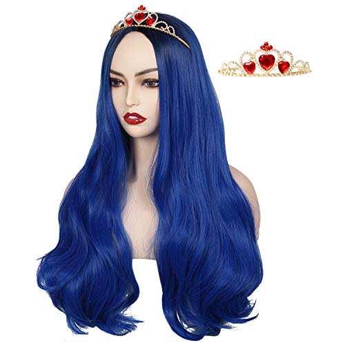 ColorGround Long Wavy Dark Root Blue Wig with Crown for Women (Dark Root Blue) - Image 1