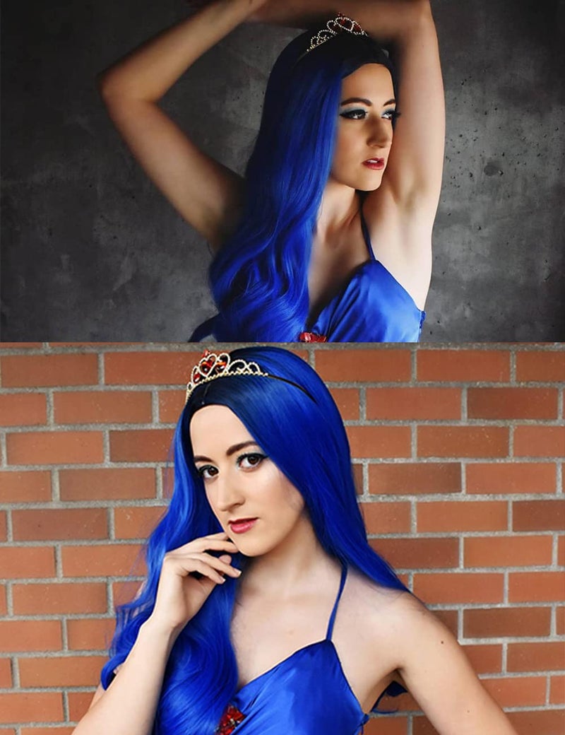 ColorGround Long Wavy Dark Root Blue Wig with Crown for Women (Dark Root Blue) - Image 2