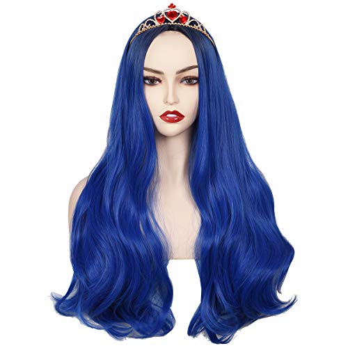ColorGround Long Wavy Dark Root Blue Wig with Crown for Women (Dark Root Blue) - Image 3