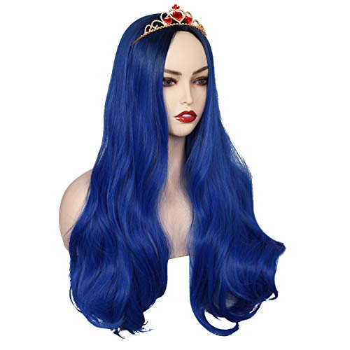ColorGround Long Wavy Dark Root Blue Wig with Crown for Women (Dark Root Blue) - Image 5