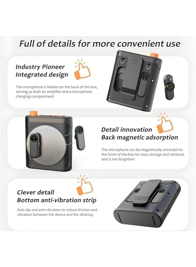 مكبر صوت لاسلكي مع لافالير مغناطيسي، مكبر صوت بلوتوث للمعلمين مع 2 ميكروفون، مكبر صوت ميكروفون محمول قابل لاعادة الشحن للفصول الدراسية واليوغا والاجتماعات والخطب - Image 2
