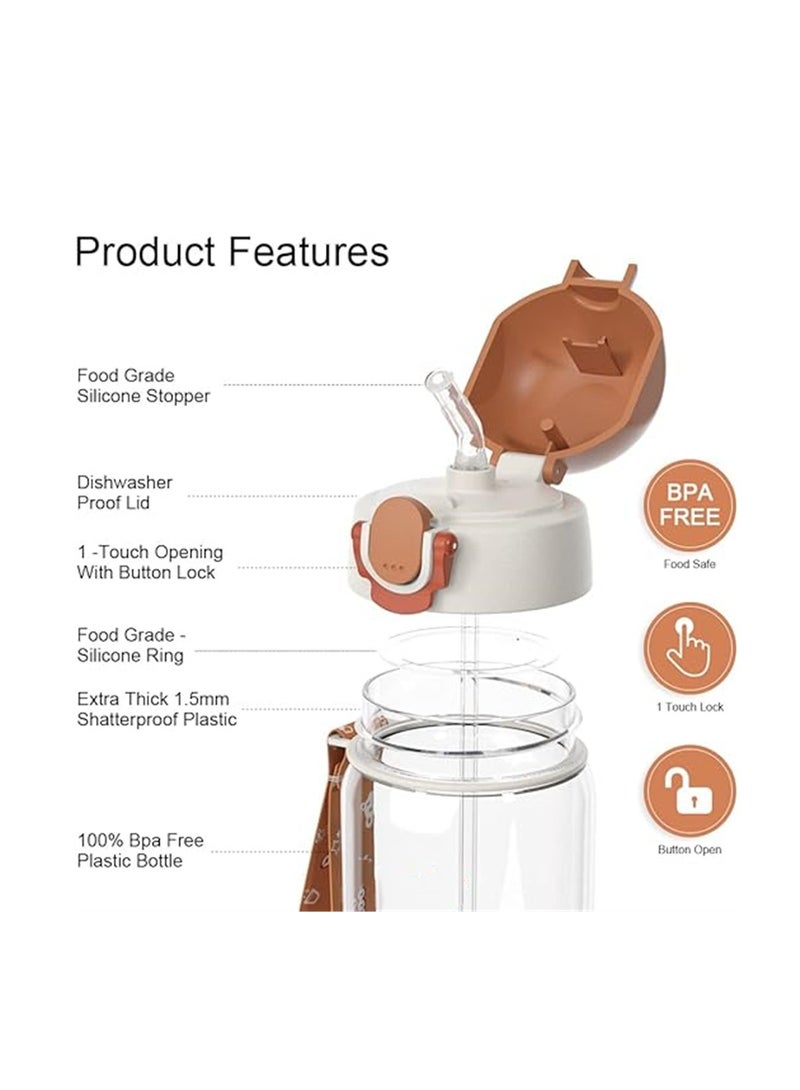 SYOSI Kids Water Bottle with Straw, BPA Free, Flip Nozzle, Child Water bottle with Two Lids, Carry Loop Lightweight, Leak-Proof, 500ml Drinking Bottle, Kid School Girls Boys Sports Bottles, 1 Pcs - Image 2