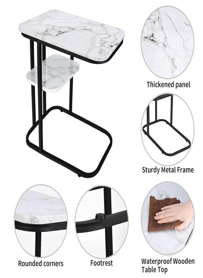 Jumix Coffee Table with Rectangular Marble Look, Sofa Side Table, C-Shaped End Table, Modern, Easily Portable Snacks Metal-Framed Tea Table for The Living Room or Bedroom || Pack of 1 - Image 4