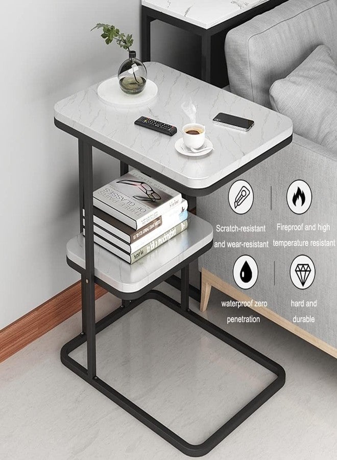 Jumix Coffee Table with Rectangular Marble Look, Sofa Side Table, C-Shaped End Table, Modern, Easily Portable Snacks Metal-Framed Tea Table for The Living Room or Bedroom || Pack of 1 - Image 2