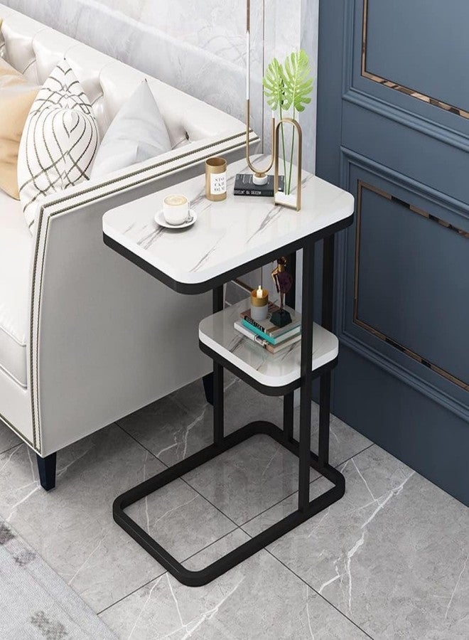 Jumix Coffee Table with Rectangular Marble Look, Sofa Side Table, C-Shaped End Table, Modern, Easily Portable Snacks Metal-Framed Tea Table for The Living Room or Bedroom || Pack of 1 - Image 1