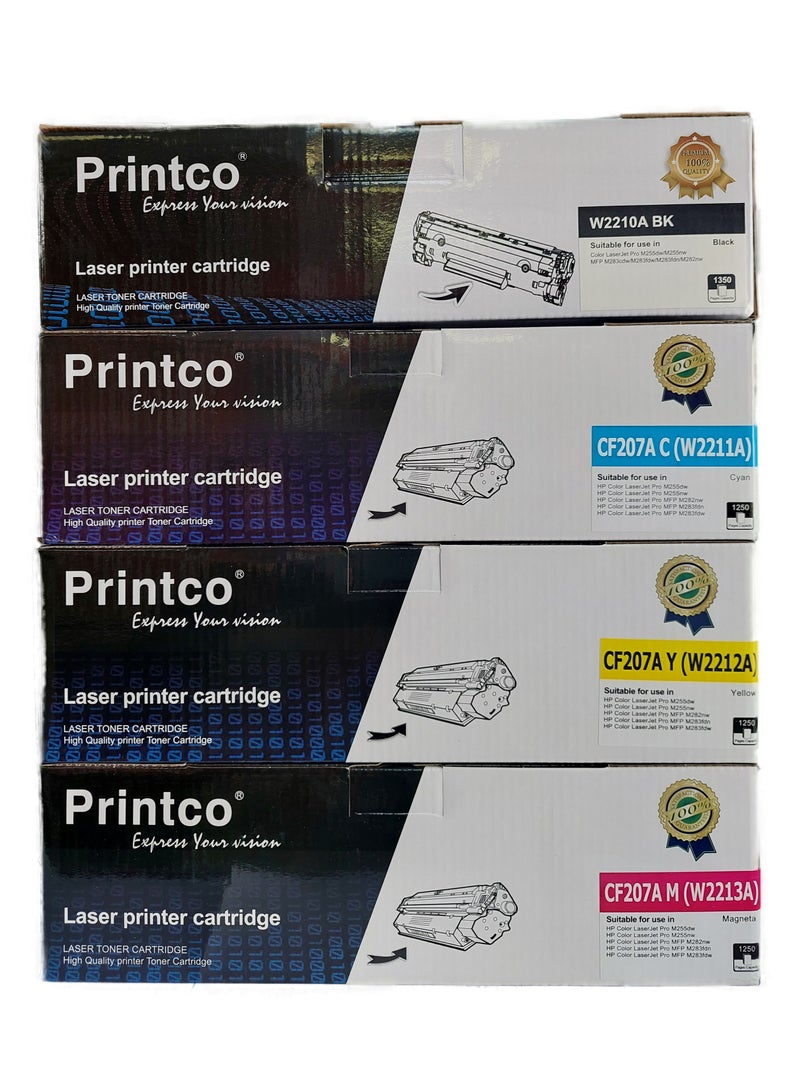 برينتكو متوافق مع خرطوشة حبر HP 207A بديلة لطابعات HP 207A 207X Color Laserjet تعمل مع Pro MFP M283fdw M255dw M282nw M283fdn M255nw W2210A W2211A W2212A W2213A حبر - أسود سماوي أصفر أرجواني - Image 1
