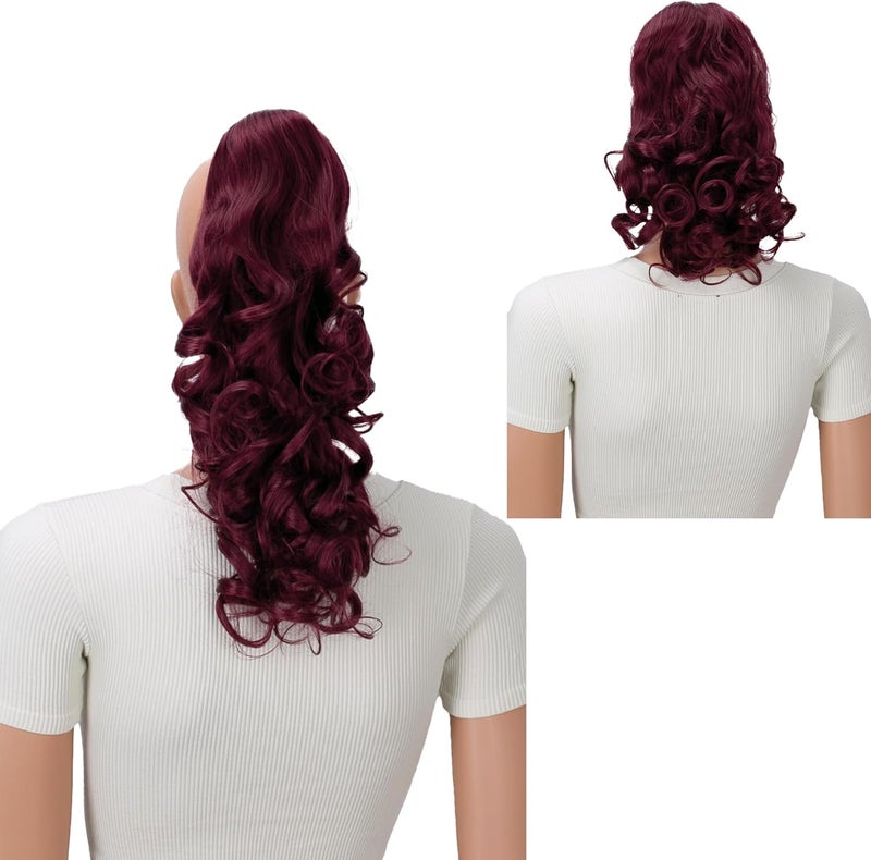 CAISHA 2 IN 1 Ponytail 12 Or 14 Hairpiece Clip On Extension Voluminous Wavy Burgundy Red H172