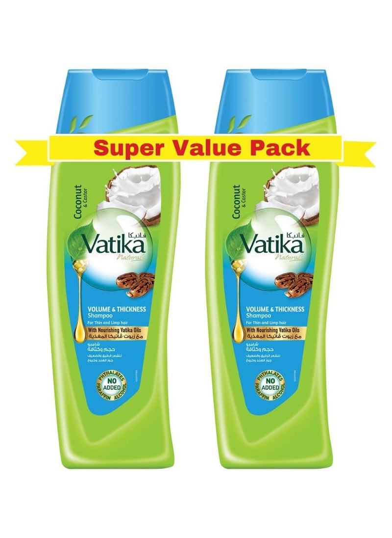 VATIKA Vatika Naturals Volume & Thickness Shampoo - 2 x 400 ml | Enriched with Coconut & Castor Extracts | For Thin & Limp Hair | With Nourishing Vatika Oils | Super Value Pack of 2  - Image 1